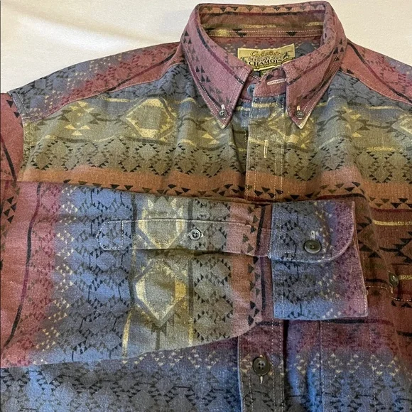 Cabela's Chamois Deerskin Soft Flannel Button Down Shirt Mens L Southwest Aztec - Picture 4 of 10